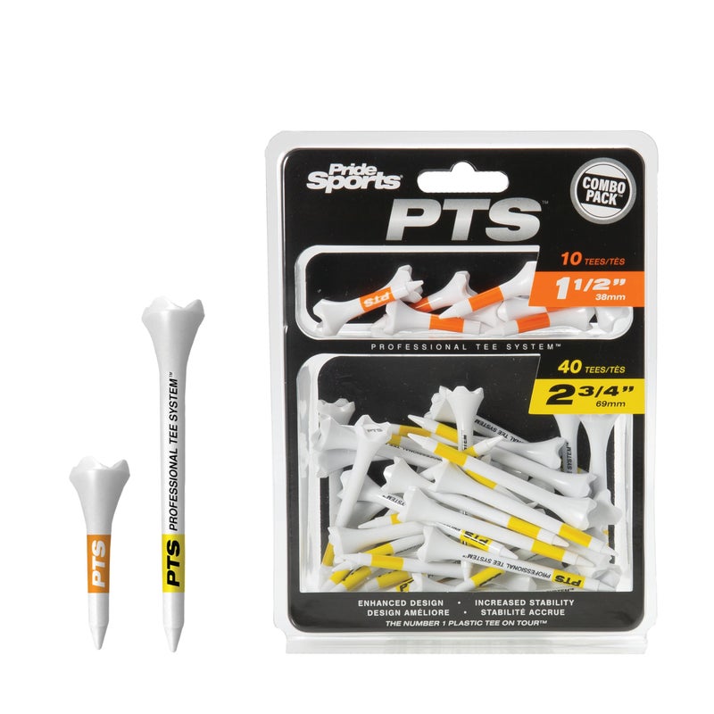PrideSports PTS Plastic Golf Tees | Combo 50 Pack - 40 2-3/4â€ and 10 1-1/2â€ | #1 Plastic Tee on Tour | The Perfect Tee for Any Hole - Image 1